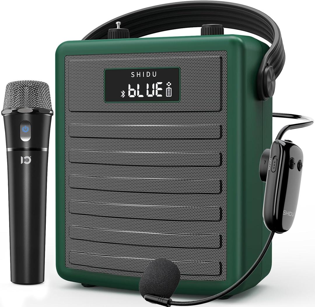 40W Powerful Wireless Voice Amplifier for Teachers, Bluetooth Speaker PA System Karaoke Machine, Portable Speaker with Microphone Support BT/USB/TF Card/Aux/Guitar (Green)
