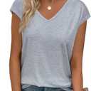 3 x Womens Summer Tops Short Cap Sleeve Shirts V Neck Basic Tees Casual Fashion T Shirts (Gray, M)