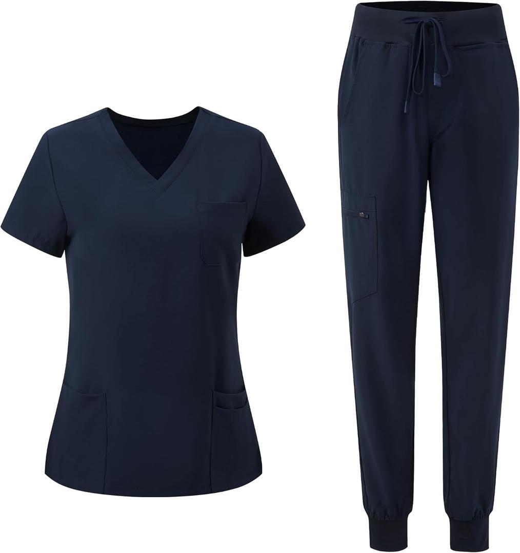 floralhue Scrubs for Women, V-Neck Scrubs Top & Cargo Pants with 10 Pockets (4X-Large)