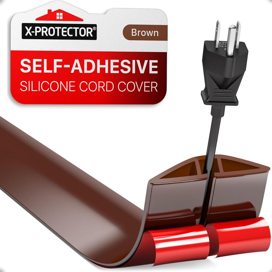 Floor Cord Cover X-Protector - 5 Overfloor Cord Protector - Self-Adhesive Power Cable Protector - Silicone Cord Protector - Ideal Extension Cord Cover to Protect Wires On Floor (60 in) (Brown)