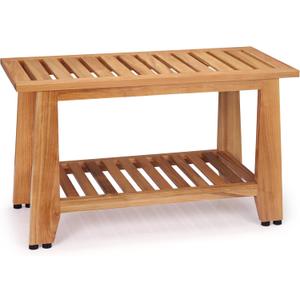 Teak Shower Bench, 30'' Heavy Duty Teak Wood Bathroom Seat, Water-Resistant Spa Bath Stool with Non-Slip Rubber Feet and Storage for Inside Shower and Outdoor Use, 350 lbs Capacity