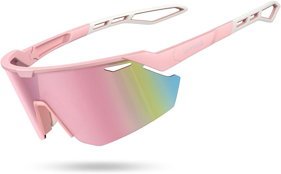 Lamicall 24g Polarized Sports Sunglasses for Men Women - UV400 Protection Sun Glasses for Running Cycling Baseball Fishing (Pink Frame-deep Pink Lens)