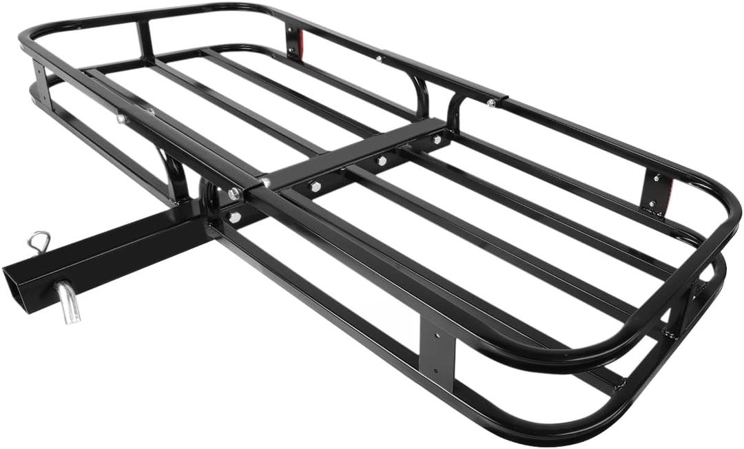 MaxxHaul 70107 53" x 19-1/2" Hitch Cargo Carrier - Trailer Mount Steel With High Side Rails For RV's, Trucks, SUV's, Vans, Cars 2" Receiver 500-lb Load Capacity , Black