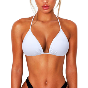String Bikini Tops for Women Bathing Suit Swim Tops Sexy Triangle Bikini Top white (L)