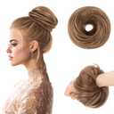 MY-LADY 100% Human Hair Messy Bun Hair Piece, Natural Wavy Messy Buns Hair Pieces for Women Hair Buns with Elastic Band Updo Ponytail Extension Medium Brown Mix Dark Blonde