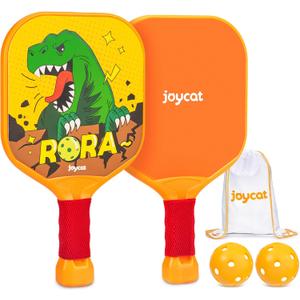 Joycat Kids Pickleball Paddles Set of 2, Lightweight Plastic Cute Pickleball Paddles with Small Grip, 2 Pickleballs, 1 Drawstring Bag,Easter Basket Stuffers,Indoor Outdoor Sport Gift for Kids,Beginner