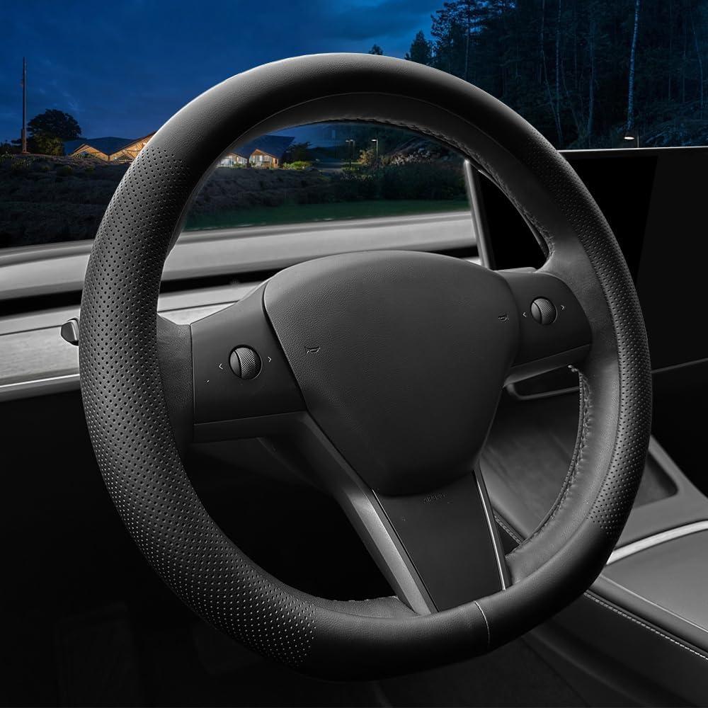 LKWLIKEI Nappa Leather Ultra-Thin Steering Wheel Cover, for Tesla Model 3/Y Steering Wheel Cover, Non-Slip Design and Interior Modification of car Accessories (Black) LKWLIKEI Nappa Leather Ultra-Thin Steering Wheel Cover, for Tesla Model 3/Y Steering Wheel Cover, Non-Slip Design and Interior Modification of car Accessories (Black)