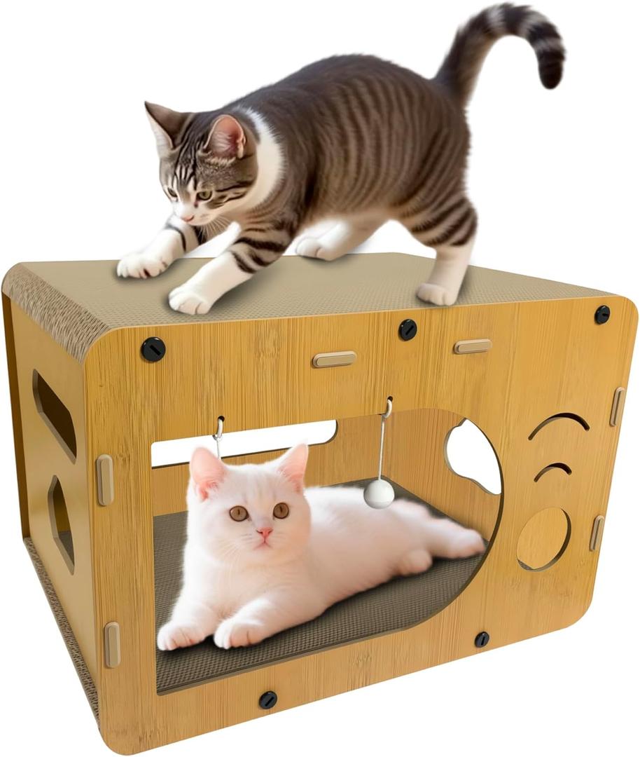 cat scratchers for Indoor, Large Size, Furniture-Protecting Scratch Pad with Cat Bed, Cat House-Shaped Design.cat Toys.cat Scratching Post.cat Scratching Board