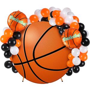 Tegeme 32 Pcs 6.5 ft Basketball Round Backdrop Cover with Aluminum Foil Balloons and Latex Balloons Sports Theme Arch Backdrop for Party Photography Birthday Party Decoration (Classic Color)