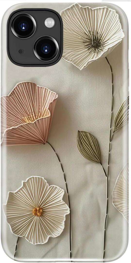 for iPhone 14 Plus Case, Wireless Charging Compatible,Dual-Layer Protection with Stylish Wildflower Design, Soft Silicone + Hard Shell, Cute Phone Cover for Women - Ethereal Wire Florals