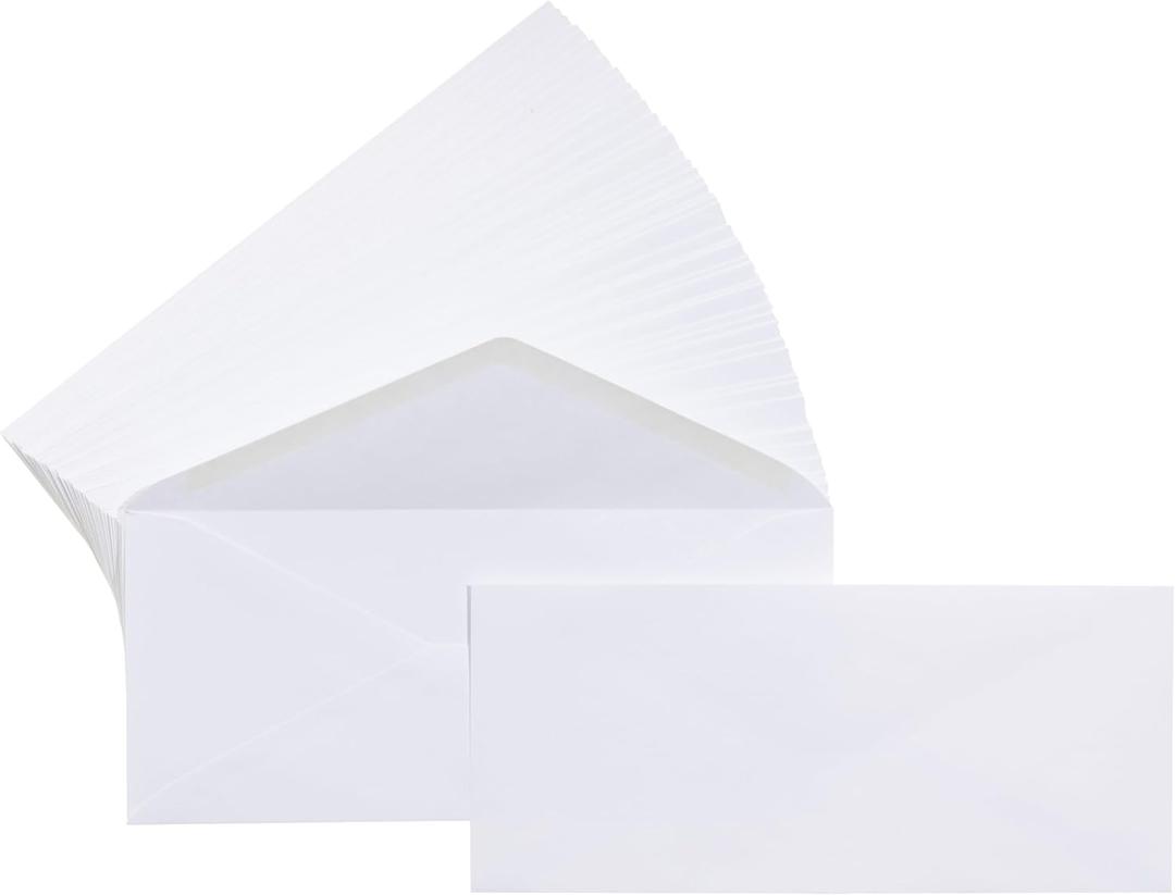 Amazon Basics #10 Business Letter Envelopes with Gummed Seal, No Tint, White, 500-Pack