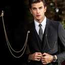 Elegant Violin Suit Pin with Double Hanging Chains Brooch Collar Lapel Pin for Men Shirt Suit Tuxedo Tie Suit Stud Tassel Suit Accessories Jewelry Gifts