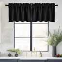 NICETOWN Black Blackout Valance Rod Pocket Thermal Insulated Window Covering Solid Short Curtain for Small Window Bedroom Living Room Topper Decor, 42 x 16 Inches Length, 1 Panel, Black