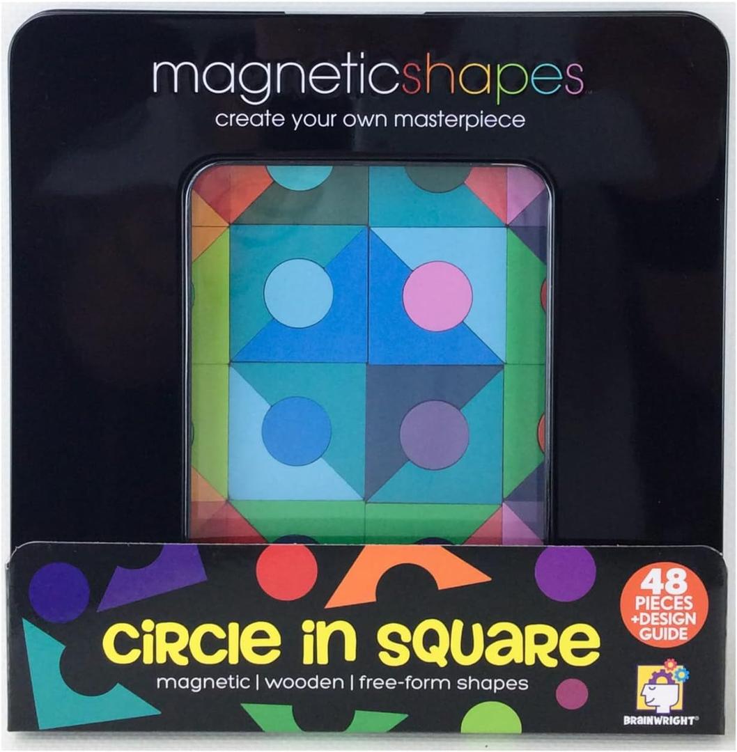 Magnetic Shapes Circle in Square - Create Your Own Masterpiece. Magnetic | Wooden | Free-Form Shapes - Brainwright, 8inchx8inchx0.63inch