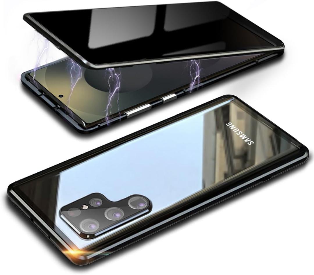Magnetic Privacy Case for Samsung S25 Ultra,Anti Peeping Screen Protector Double-Sided Tempered Glass Metal Bumper Anti SPY Cover,360 Degree Phone Case for Samsung Galaxy S 25 Ultra,Black