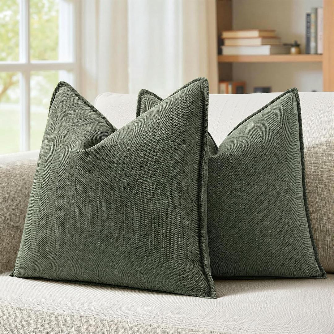 MIULEE Pack of 2 Army Green Decorative Pillow Covers 24x24 Inch Soft Chenille Luxurious Couch Throw Pillows Farmhouse Cushion Covers with Elegant Design for Sofa Bedroom Living Room Spring Home Decor