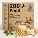 Crenovo Soy Wax Tea Light Candles 200 Pack, 4 Hour Long Burning Unscented Tea Lights, Non-Toxic, Smokeless, Mini Votive Candles for Wedding, Party, Dinner, Emergency