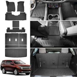Floor Mats & Cargo Mats Set for 2022-2025 Chevy Tahoe/GMC Yukon 7 Seats with 2nd Row Bucket Seats, All Weather Floor Liners with Rear Trunk Mat for 22-25 Chevrolet Tahoe/GMC Yukon Accessories