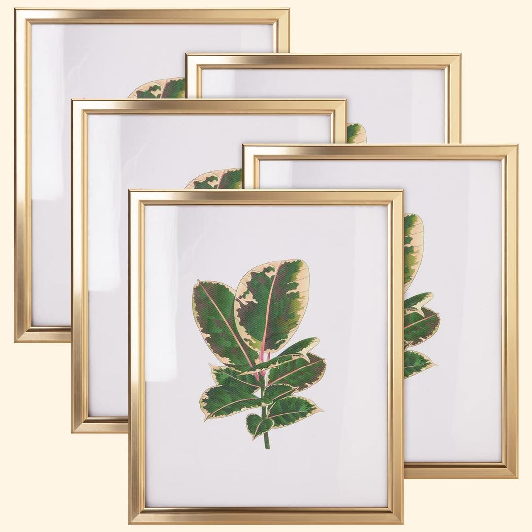 8x10 Picture Frame - Set of 5, Matte Gold 8 x 10 Photo Frame with High-Definition Glass, Modern 8x10 frame for Tabletop or Collage Wall, Perfect Christmas Frame