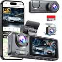 Dash Cam Front Rear with 3 Channel, 4K Full UHD Car Camera, 5GHz WiFi & App Control, Free 32GB Card Included, Dash Camera for Cars with IR Night Vision, 24 Parking Mode, Loop Recording, G-Sensor