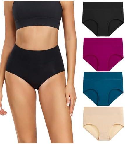 wirarpa Women's Cotton Underwear High Waisted Ladies Panties Full Coverage Briefs 4 Pack (Regular & Plus Size) XL