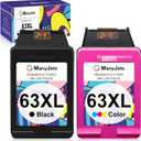 Remanufactured 63XL Ink Cartridges Replacement for HP 63 XL Black and Color Combo Pack for HP Officejet 3830 4650 5255 5258 5212 Deskjet 3630 1112 2130 Envy 4520 4510 (1 Black,1 Tri-Color)