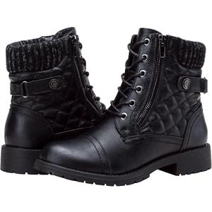 Vepose Women's Combat Ankle Boots Lace up Comfortable Short Booties Low Heel (7, Black)