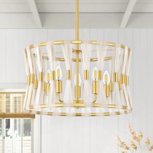 20" Large Gold Chandelier Light Fixtures, 5-Light Modern Drum Dining Room Chandeliers Over Table for Living Room Kitchen Island Entryway, E12