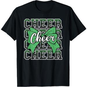 Coquette Cheer Bow Sport Cheerleader Cheerleading Green T-Shirt