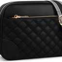 FYY Small Crossbody Bags for Women Quilted Vegan Leather Crossbody Purses for Women Travel with Adjustable Shoulder Strap, Black