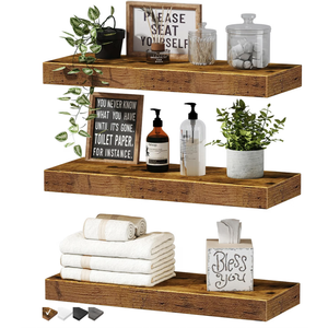 QEEIG Floating Shelves for Wall Small Shelf (Brown, Set of 3, 15.7" x 6.7")
16 inch Bathroom Shelf for Farmhouse Decor Books, Bedroom Kitchen Living Room, Renter Friendly (015-BN3)