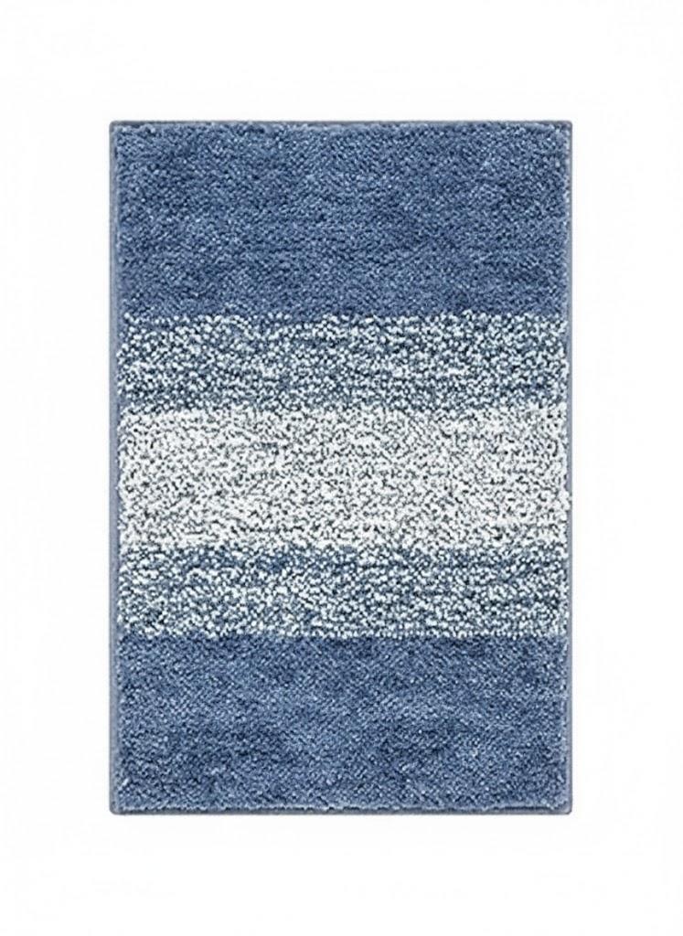 Luxury Soft Bathroom Rugs Set of 2, Non Slip Washable Plush Bath Floor Mats, Microfiber Shaggy Absorbent Striped Bath Carpet for Tub, Bathroom and Shower (16"×24"  Blue)