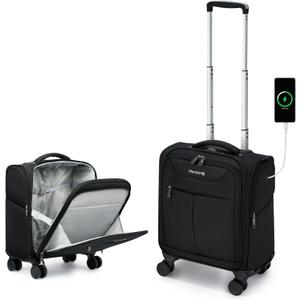 Hanke Underseat Carry On Luggage with Wheels, Lightweight Small Suitcase Airline Approved 16 Inch Softside Personal Item Travel Bag for Women Men, Compact Under Seat Luggage with Spinner Wheels,Black