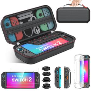 Spican Switch 2 Accessories 4 in 1 Bundle, Switch Carrying Case for Nintendo Switch 2/Switch/Oled, Split-Clear Protective CoverX1&Switch 2 ProtectorsX2&Grip CapsX4 for Nintendo 3DS & 2DS Games
