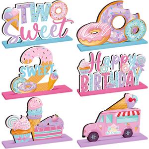 Yuntau 6 Pcs Donut Two Sweet Birthday Party Decorations 2st Birthday Decorations Grow up Party Table Sign Donut Theme Table Decor for Baby Shower Wedding Supplies