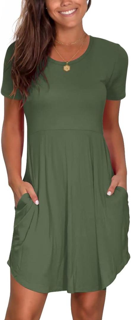 Nova In Sky Women's 2025 Casual Dresses Short Sleeve Summer Dress Loose Fit Sundress with Pockets (Army)
