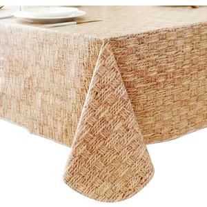 Pioggia Vinyl Tablecloth with Flannel Backed Waterproof Oil-Proof PVC Table Cloth Stain-Resistant Wipeable Easy Care Table Cover for Indoor and Outdoor (Weave Style, 60 x 102 Inch Rectangle)