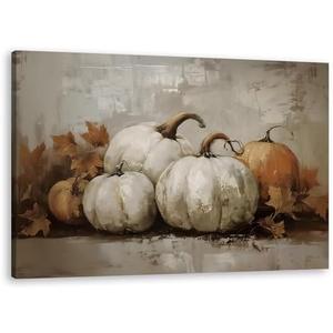TLESKE Vintage Fall Pumpkins Canvas Wall Art Decor, Rustic Aesthetic Farmhouse Autumn Wall Art Prints for Living Room Bedroom Kitchen, Thanksgiving Decorations Wall Artwork Picture Framed, 16x24in