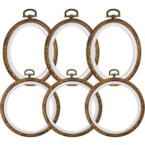 4 Inch Embroidery Hoop Frames for Display, 6 Pack Resin Wood-Look Oval and Round Cross Stitch Hoops for DIY Needlework and Craft Decoration
