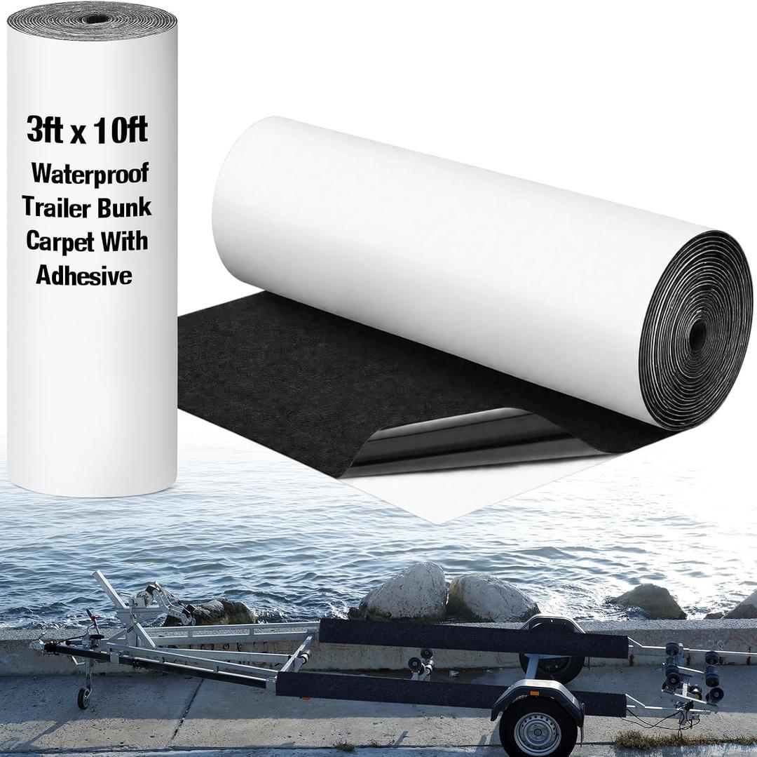 HunnmingRe 3 ft x 10 ft Boat Trailer Bunk Waterproof Carpet with Adhesive Bunk Carpet with Backside Adhesive, Black