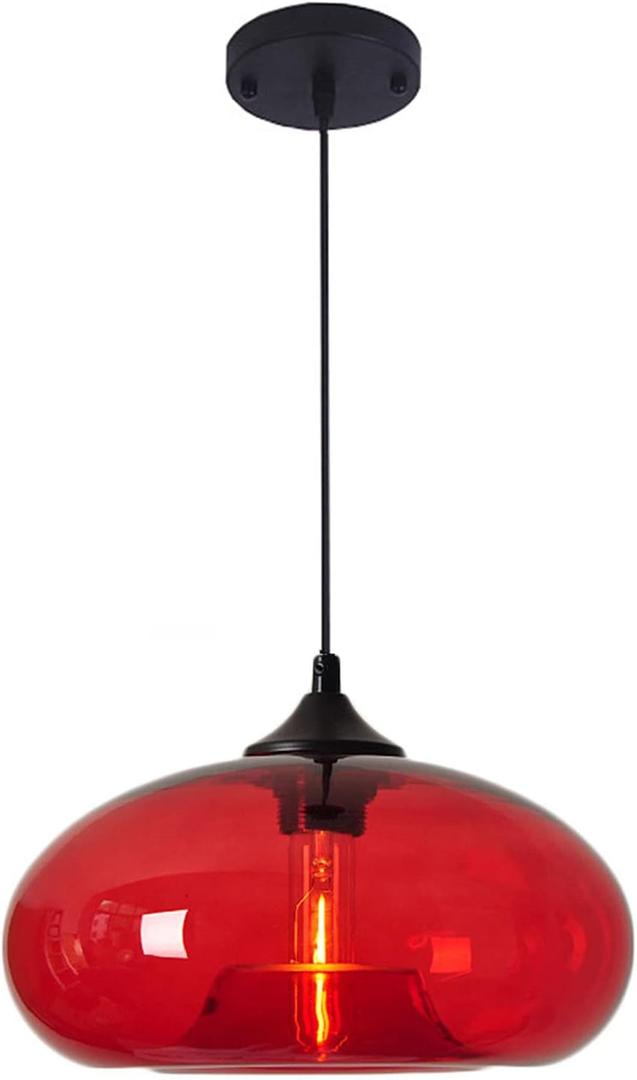 11" Industrial Vintage Colorful Glass Pendant Lighting 1-Light Farmhouse Loft Bar Ceiling Hanging Lamp Kitchen Island Dining Room Bedroom Chandelier (Red)