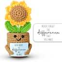 2 x Mini Sunflower Crochet Gift for Coworker Teacher Friend Boss, Going Away Retirement Goodbye Leaving Farewell Gifts for Women, Handmade Positive Plant with Card, Never Forget the Difference