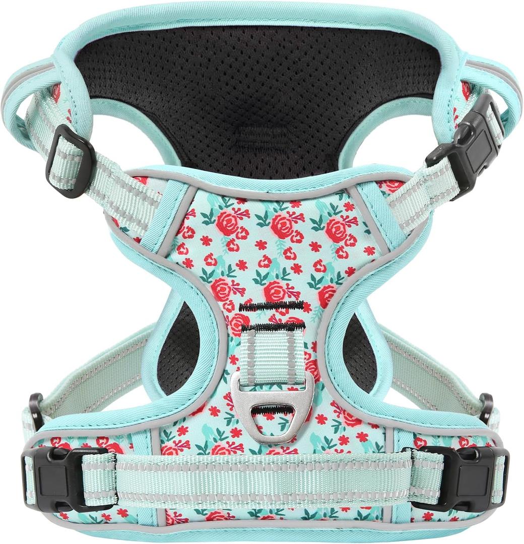 Timos No Pull Dog Harness, Release at Neck Reflective 3 Snap Buckles Adjustable No Choke Pet Vest with Front & Back 2 Leash Clips, Soft Padded Control Training Handle for Small Medium Large Dogs (Medium (Pack of 1))