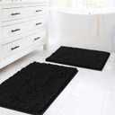 H.VERSAILTEX Black Bathroom Rug Set 2 Piece, Bath Mats for Bathroom Floor, Super Thick Soft Shaggy Chenille Bath Mats Machine Washable, Dry Fast Water Absorbent Bath Mats(20" x 32"/17" x 24")