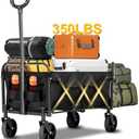 Folding Camping Wagon with Extended Tailgate, Portable Lightweight Utility Cart with Wheels, 350LBS Capacity Collapsible Beach Wagon for Outdoor, Groceries, Picnic, Travel - Compact & Easy Storage Black