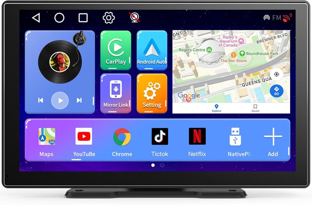 [Android& 2+32G] 9 inch Wireless Apple Carplay and Android Auto, 4 Core IPS Touch Screen Mirror Link, with 1080P Rear Camera and Support OTA Update, GPS Navigation, Netflix, YouTube, Tiktok