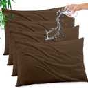 Gogreen Bamboo Rayon Waterproof Pillow Protector, Breathable Pillow Cover, Cooling Pillow Case Protector with Zipper, Super Soft Pillow Case Cover with Zipper (4 Packs, Queen 20"x30", Brown)