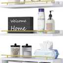 WOPITUES Floating Shelves for Wall with Cube Shelf, Wall Shelves with Metal Rail for Decor, Bathroom Organizers and Storage, Over Toilet Shelves for Bathroom, Toilet Paper-White&Gold