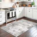 IOHOUZE Abstract Area Rug 3x5 Ft Washable Rugs for Entryway Indoor, Non Slip Kitchen Rug Printed Faux Wool Throw Rugs, Indoor Door Mat for Door Entrance Foyer Living Room, Grey Beige