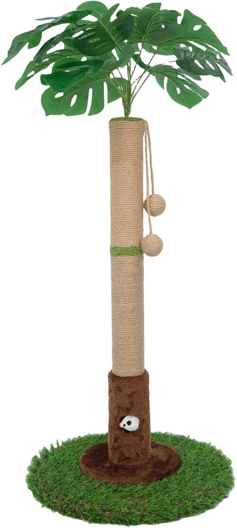 Cat Scratching Post for Indoor Cats and Kitten - 35.43" Tall Cat Scratching Post with Sisal Rope,Palm Tree Cat Scratch Post with Hanging Ball (35.34-Brown)